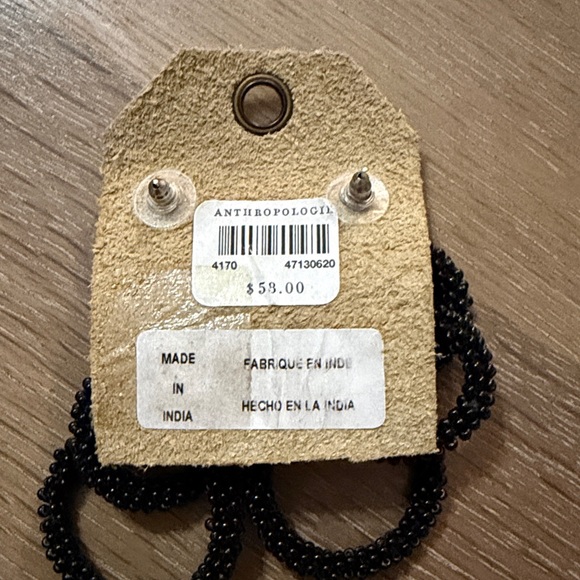 Anthropologie Black Beaded Hoop Earrings - Picture 2 of 2